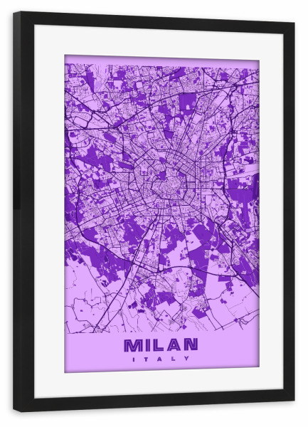 Poster mit Rahmen schwarz "City Map von Milan" artboxONE - Städte / Mailand,Kartografie