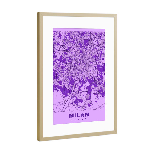 Poster mit Rahmen Gold "City Map von Milan" artboxONE - Städte / Mailand,Kartografie