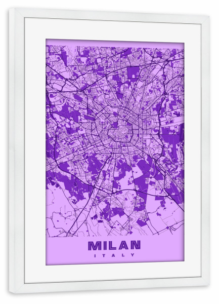 Poster mit Rahmen weiß "City Map von Milan" artboxONE - Städte / Mailand,Kartografie