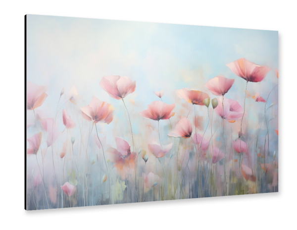 Alu-Dibond "Rosa Mohnblumen auf Hellblau" 30x20 cm artboxONE