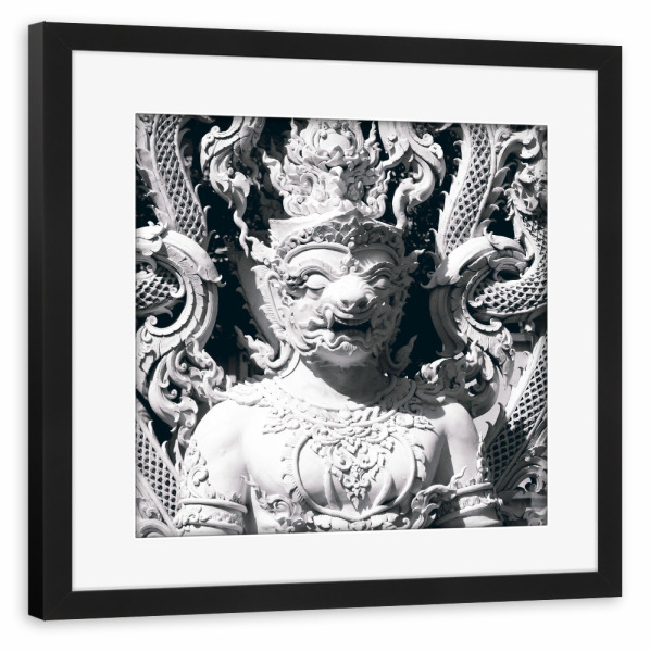 Poster mit Rahmen schwarz "Thailändischer Affenkrieger" artboxONE - Reise,Schwarzweiß,Architektur,Reise / Asien,Reise / Länder