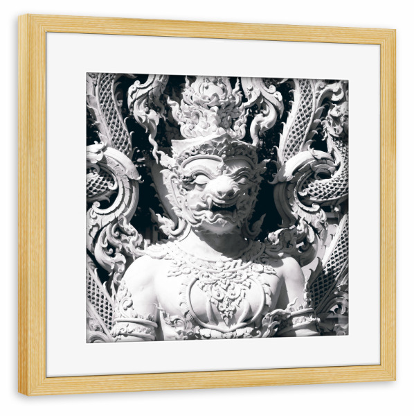 Poster mit Rahmen kiefer "Thailändischer Affenkrieger" artboxONE - Reise,Schwarzweiß,Architektur,Reise / Asien,Reise / Länder