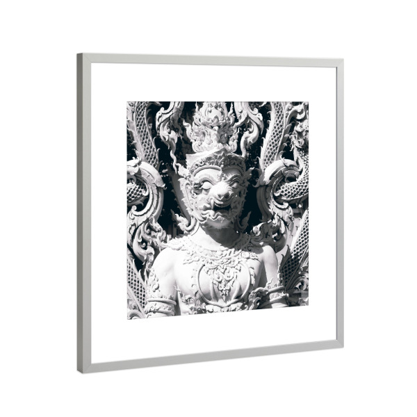 Poster mit Rahmen Silber "Thailändischer Affenkrieger" artboxONE - Reise,Schwarzweiß,Architektur,Reise / Asien,Reise / Länder
