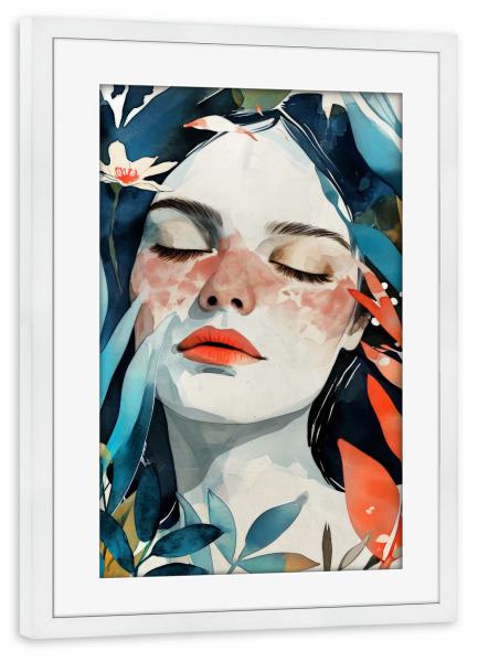 Poster mit Rahmen weiß "Küsse der Sonne" artboxONE - Floral,Menschen - Frau,Mädchen,Dame,Aquarell,Stillleben