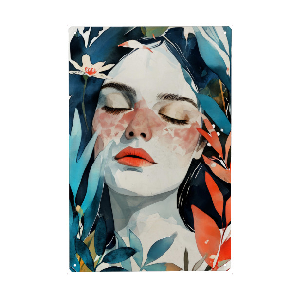 Metall Poster "Küsse der Sonne" artboxONE - Floral,Menschen - Frau,Mädchen,Dame,Aquarell,Stillleben - Blechschild