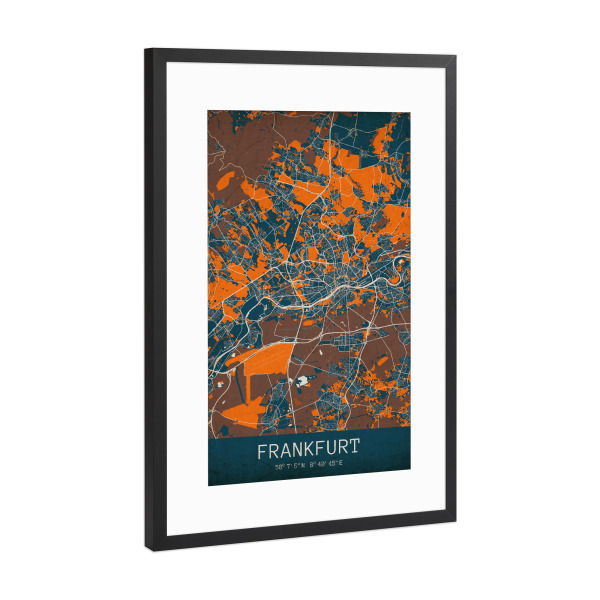 Poster mit Rahmen Schwarz (Metallic) "Frankfurt Vintage Stadt Map" artboxONE - Städte / Frankfurt,Kartografie