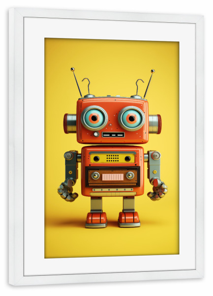 Poster mit Rahmen weiß "Niedlicher Metallroboter" artboxONE - Lustig