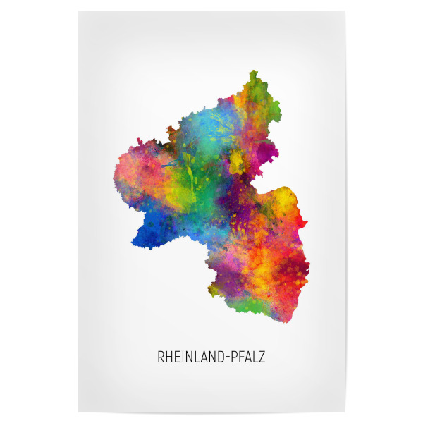 Poster "Landeskarte Rheinland-Pfalz" artboxONE - Kartografie - Rheinland-pfalz,Karte,Aquarell,Malerei,Landeskarte,Deutschland