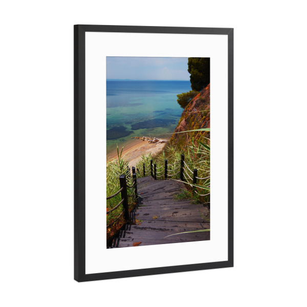 Poster mit Rahmen Schwarz (Metallic) "Weg zum Meer & Strand" artboxONE - Natur,Reise,Reise / Strand und Meer
