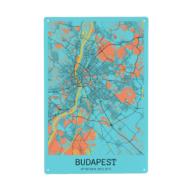 Metall Poster "Budapest Stadtplan" artboxONE - Städte / Budapest,Kartografie