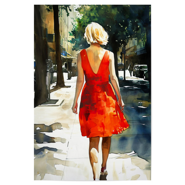 Poster 30x20 cm "Ein Spaziergang in der Sonne" artboxONE - Städte,Menschen - Frau,Mädchen,Dame,Aquarell,Stillleben