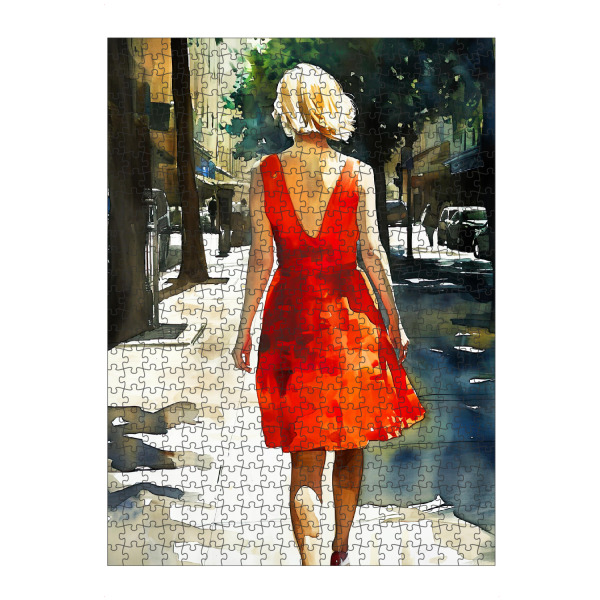 artboxONE Puzzle "Ein Spaziergang in der Sonne" artboxONE - Städte,Menschen - Frau,Mädchen,Dame,Aquarell,Stillleben - Bild frau