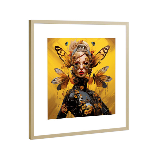 Poster mit Rahmen Gold "BIENENKÖNIGIN" artboxONE - Menschen,Fashion,Für Mama - Gelb,Königin,Biene,Popart,Insekt,Kunst,Bildmaterial,Frau,Porträt
