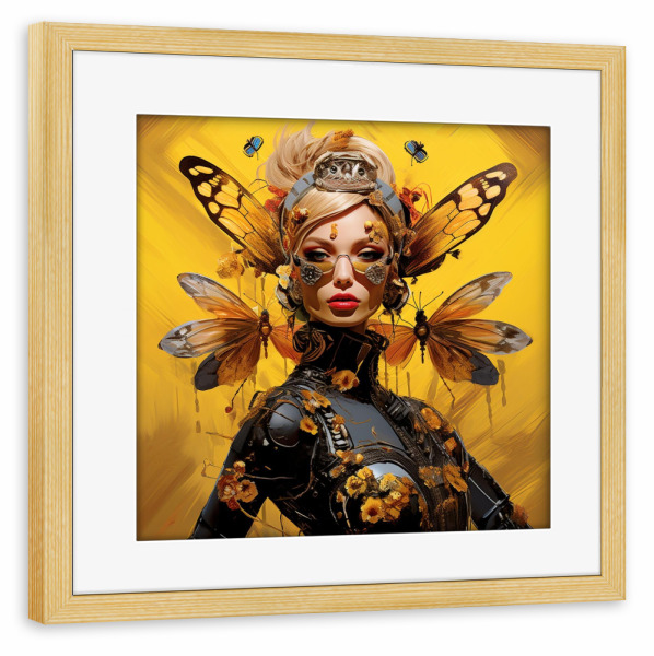 Poster mit Rahmen kiefer "BIENENKÖNIGIN" artboxONE - Menschen,Fashion,Für Mama - Gelb,Königin,Biene,Popart,Insekt,Kunst,Bildmaterial,Frau,Porträt