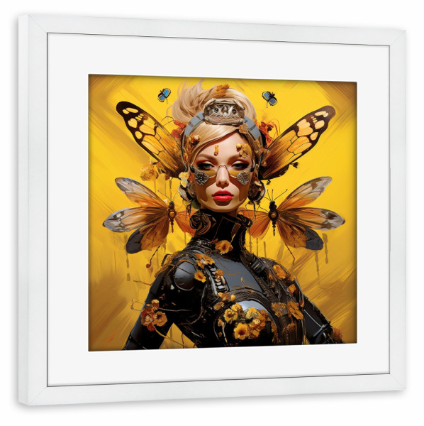Poster mit Rahmen weiß "BIENENKÖNIGIN" artboxONE - Menschen,Fashion,Für Mama - Gelb,Königin,Biene,Popart,Insekt,Kunst,Bildmaterial,Frau,Porträt