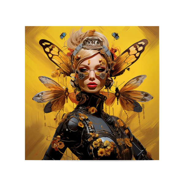 Poster 20x20 cm "BIENENKÖNIGIN" artboxONE - Menschen,Fashion,Für Mama - Gelb,Königin,Biene,Popart,Insekt,Kunst,Bildmaterial,Frau,Porträt