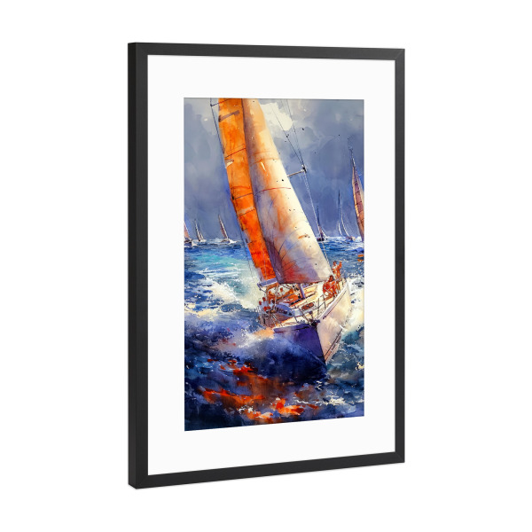 Poster mit Rahmen Schwarz (Metallic) "Yacht-Rennboote M" artboxONE - Sport,Sport / Sommerspiele - Yacht,Rennen,Boote,Sport,Aquarell,Malerei