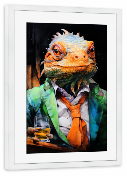 Poster mit Rahmen weiß "Chamäleon-Tierkunst A" artboxONE - Tiere - Chamäleon,Tier,Tiere,Grafik,Illustration