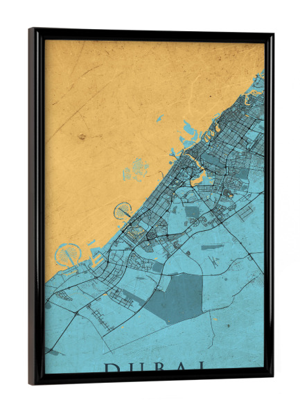 Poster mit schwarzem Rahmen "Vintage CityMap von Dubai" artboxONE - Städte / Dubai,Kartografie