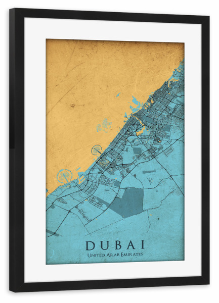 Poster mit Rahmen schwarz "Vintage CityMap von Dubai" artboxONE - Städte / Dubai,Kartografie