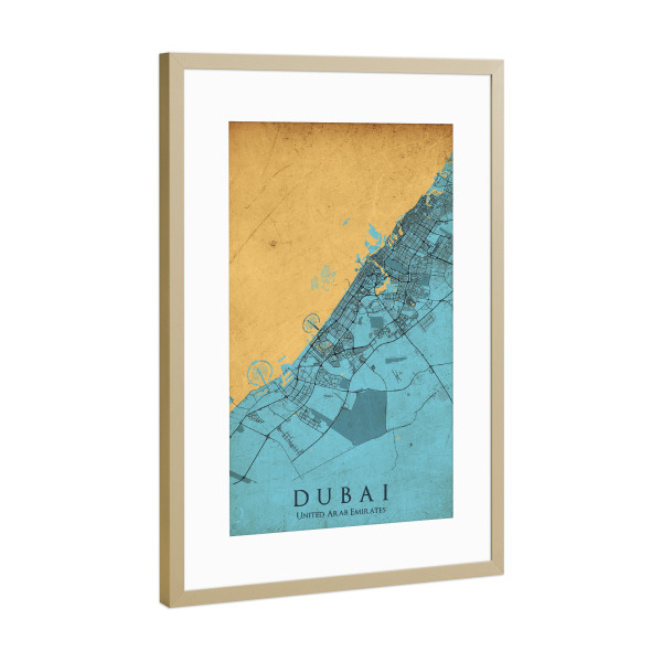 Poster mit Rahmen Gold "Vintage CityMap von Dubai" artboxONE - Städte / Dubai,Kartografie