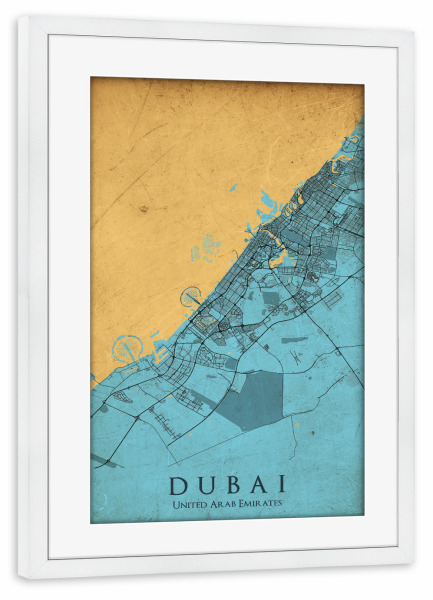 Poster mit Rahmen weiß "Vintage CityMap von Dubai" artboxONE - Städte / Dubai,Kartografie