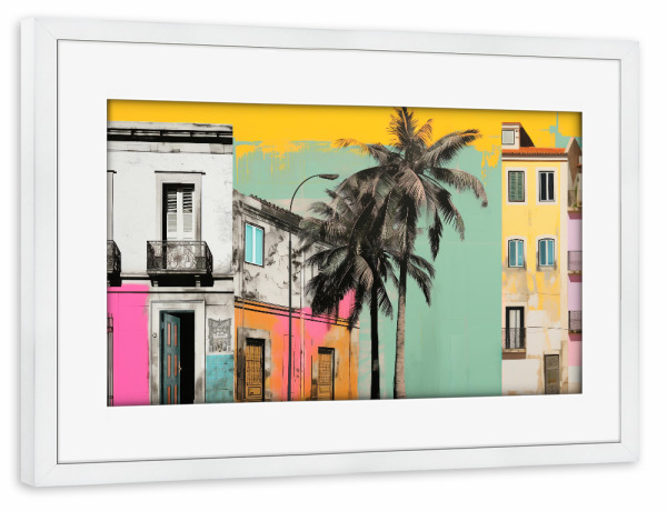 Poster mit Rahmen weiß "Bunte Lissabon Collage" artboxONE - Abstrakt,Reise / Strand und Meer,Reise / Länder