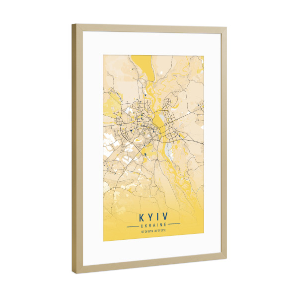 Poster mit Rahmen Gold "Kiew Ukraine City" artboxONE - Städte / Weitere,Kartografie