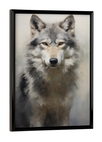 Poster mit schwarzem Rahmen "Grauer Wolf-Gemälde" artboxONE - Natur,Tiere - Tier,Kunst,Leinwand,Grau,Impressionistisch,Natur,öl,Gemälde,Tierwelt,Wolf