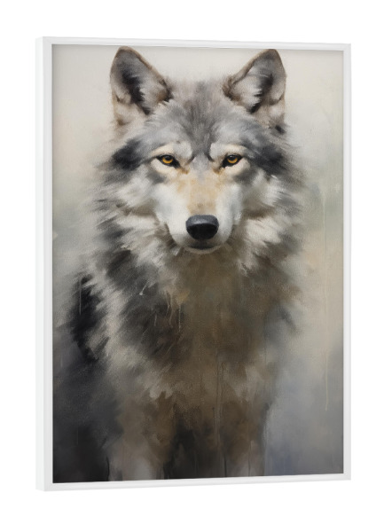 Poster mit weißem Rahmen "Grauer Wolf-Gemälde" artboxONE - Natur,Tiere - Tier,Kunst,Leinwand,Grau,Impressionistisch,Natur,öl,Gemälde,Tierwelt,Wolf
