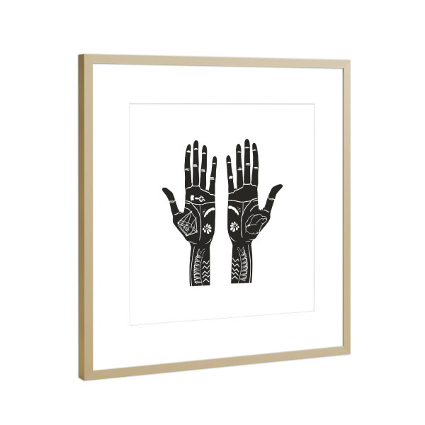 Poster mit Rahmen Gold "Black hands" artboxONE - Abstrakt - Hands,Minimalist,Black and white,Contemporary,Illustration,Black hands