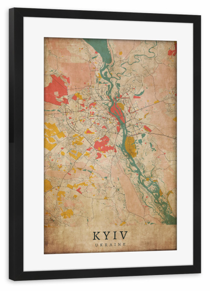 Poster mit Rahmen schwarz "Vintage Kiew Map" artboxONE - Städte / Weitere,Kartografie