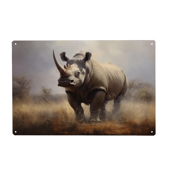 Metall Poster "Großes Nashorn" artboxONE - Natur,Tiere - Afrika,Tier,Kunst,Impressionistisch,Natur,öl,Malerei,Nashorn,Nashorn,Wildnis,Tierwelt