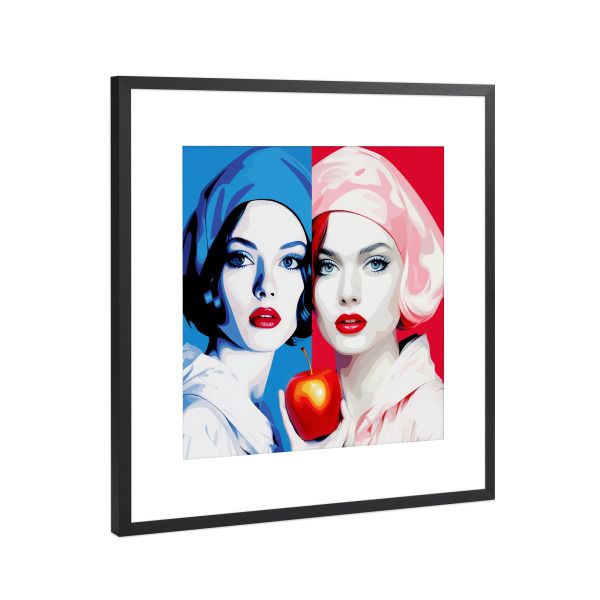 Poster mit Rahmen Schwarz (Metallic) "SCHNEEWEISS UND ROSENROT" artboxONE - Für Kinder,Menschen,Fashion,Für Mama