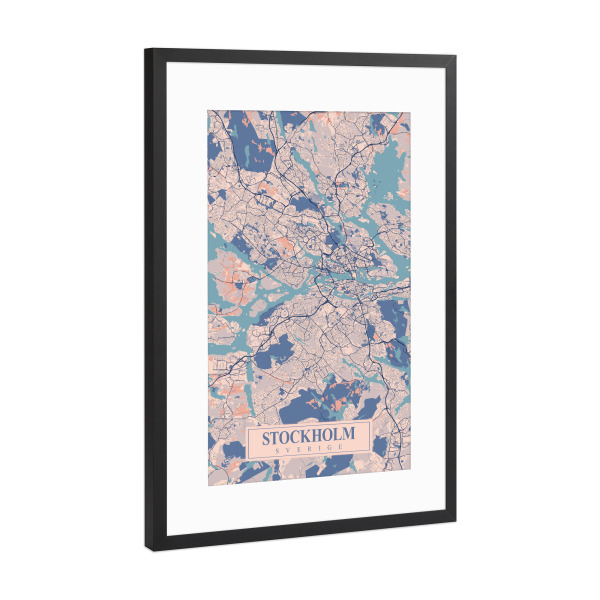 Poster mit Rahmen Schwarz (Metallic) "Stockholm als Stadtplan" artboxONE - Städte / Stockholm,Kartografie