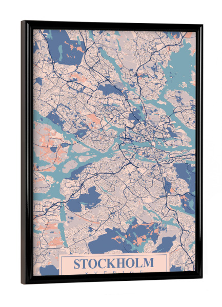 Poster mit schwarzem Rahmen "Stockholm als Stadtplan" artboxONE - Städte / Stockholm,Kartografie