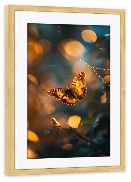 Poster mit Rahmen kiefer "Schmetterlings-Bokeh" artboxONE - Natur,Tiere - Bokeh,Schmetterling,Nahaufnahme,Feld,Makro,Wiese,Fotografie,Frühling