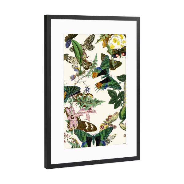 Poster mit Rahmen Schwarz (Metallic) "Monarca" artboxONE - Natur,Floral,Tiere - Schmetterling,Monarch,Blumen,Blume,Botanische,Botanische,Grün,Natur