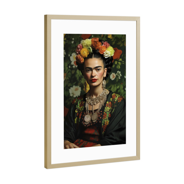 Poster mit Rahmen Gold "Frida Kahlo-Blume" artboxONE - Menschen