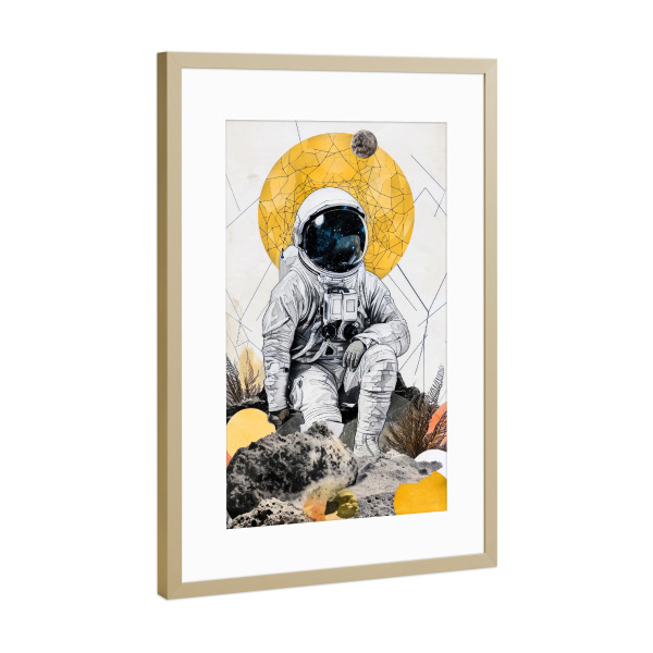 Poster mit Rahmen Gold "Third day on the Moon" artboxONE - Menschen,Galaxy - Frau,Dame,Kosmos,Mond,Astronaut,Mädchen