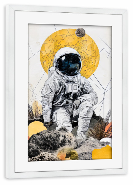 Poster mit Rahmen weiß "Third day on the Moon" artboxONE - Menschen,Galaxy - Frau,Dame,Kosmos,Mond,Astronaut,Mädchen