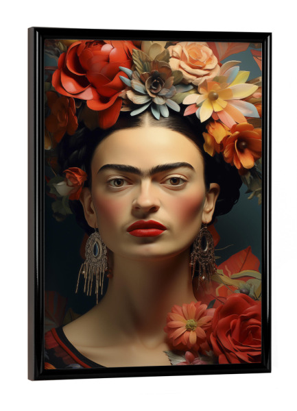 Poster mit schwarzem Rahmen "Frida Kahlo Haarblumen" artboxONE - Floral,Menschen