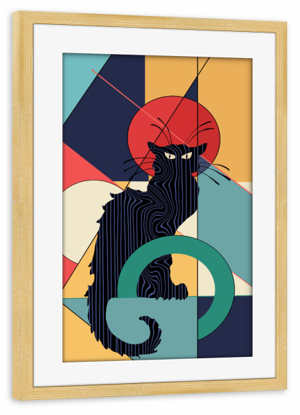 Poster mit Rahmen kiefer "Le Chat Noir" artboxONE - Tiere,Abstrakt,Geometrie