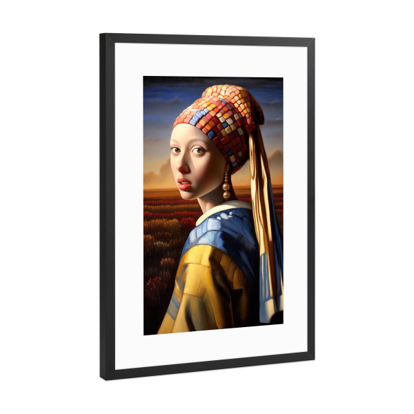 Poster mit Rahmen Schwarz (Metallic) "Die Perlenohrringe" artboxONE - Abstrakt,Menschen,Lustig