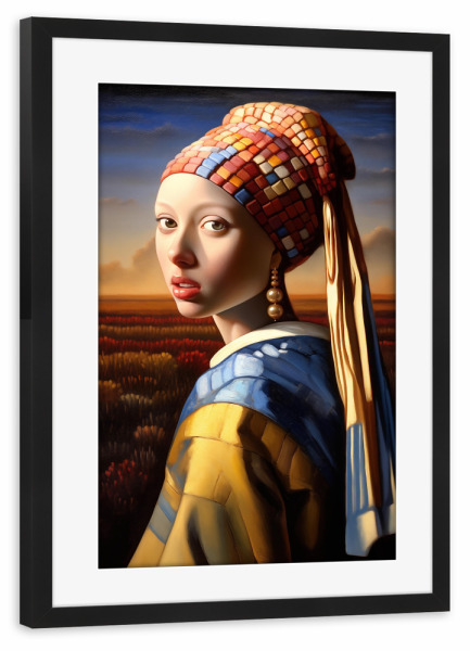 Poster mit Rahmen schwarz "Die Perlenohrringe" artboxONE - Abstrakt,Menschen,Lustig