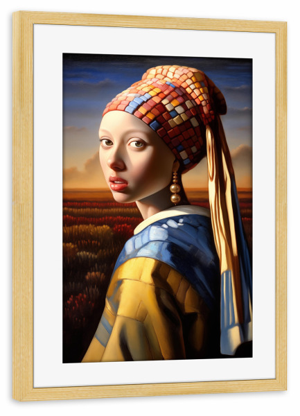 Poster mit Rahmen kiefer "Die Perlenohrringe" artboxONE - Abstrakt,Menschen,Lustig