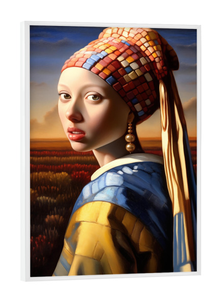 Poster mit weißem Rahmen "Die Perlenohrringe" artboxONE - Abstrakt,Menschen,Lustig