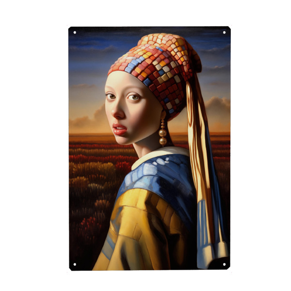 Metall Poster "Die Perlenohrringe" artboxONE - Abstrakt,Menschen,Lustig