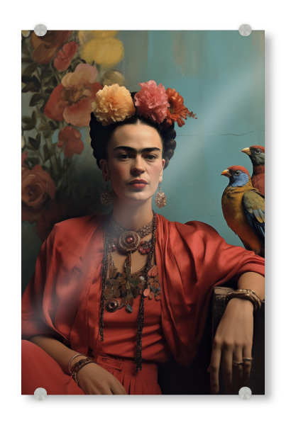 Acrylglasbild "Frida Kahlo Vögel" artboxONE - Floral,Menschen