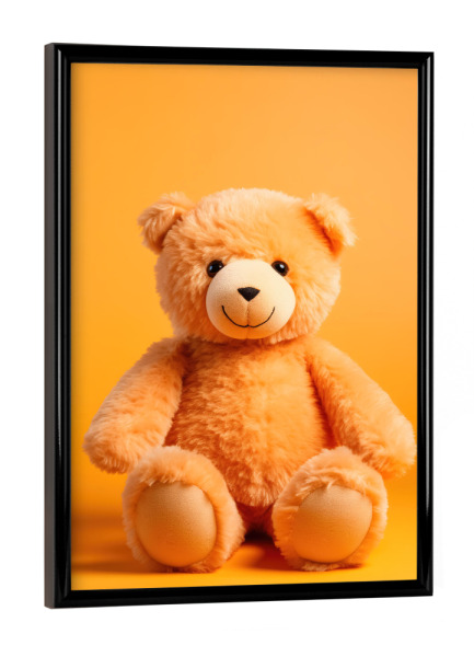 Poster mit schwarzem Rahmen "Orangefarbener Stoffteddy" artboxONE - Tiere,Lustig